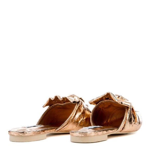 Cape Robbin | Vegan Metallic Rose Gold Knotted Pointed Toe Slip On Flats Mules - Picture 11 of 13